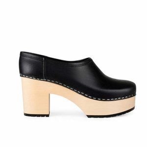 Swedish Hasbeens Bettan Leather Platform Clogs